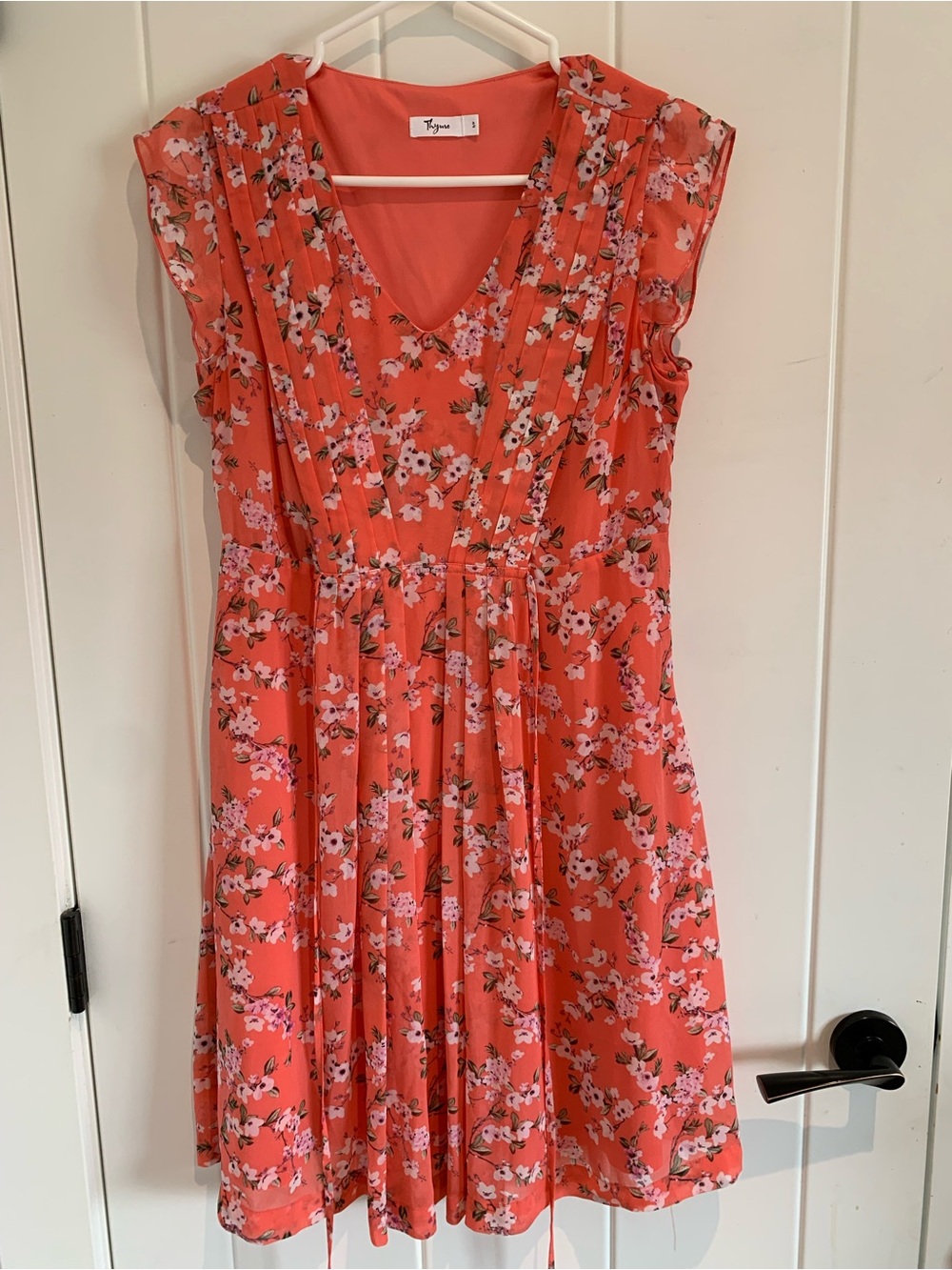 Thyme Maternity Coral Floral Midi Dress